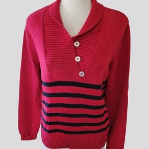 Chaps red/black striped shawl collar sweater size xl